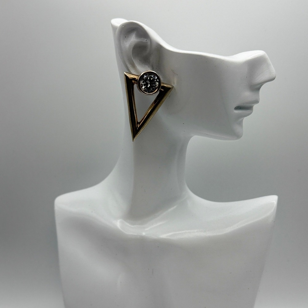 Modernist Geometric Triangle CZ Stud Earrings Sterling Silver 14K Gold Post